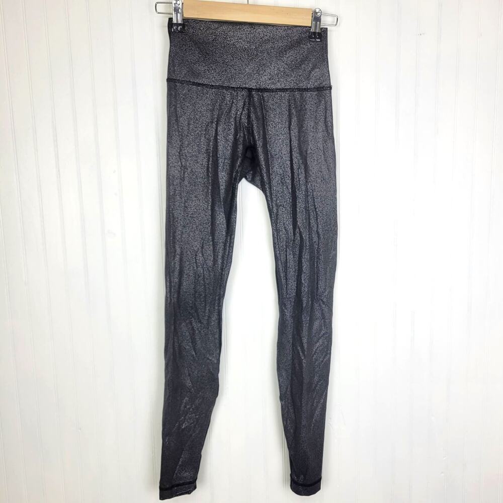Lululemon Wunder Under High Rise Tight Black Silver Foil Size 4